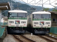 185系特急踊り子号同士の行き違いです。左は土休日のみ運転の臨時特急踊り子109号修善寺行き、右は定期運転の特急踊り子108号東京行きです。