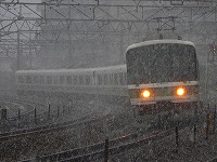 吹雪の中を走る