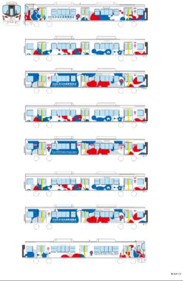大阪環状線・ゆめ咲線を走るJR323系に施される大阪・関西万博ラッピング編成のデザイン