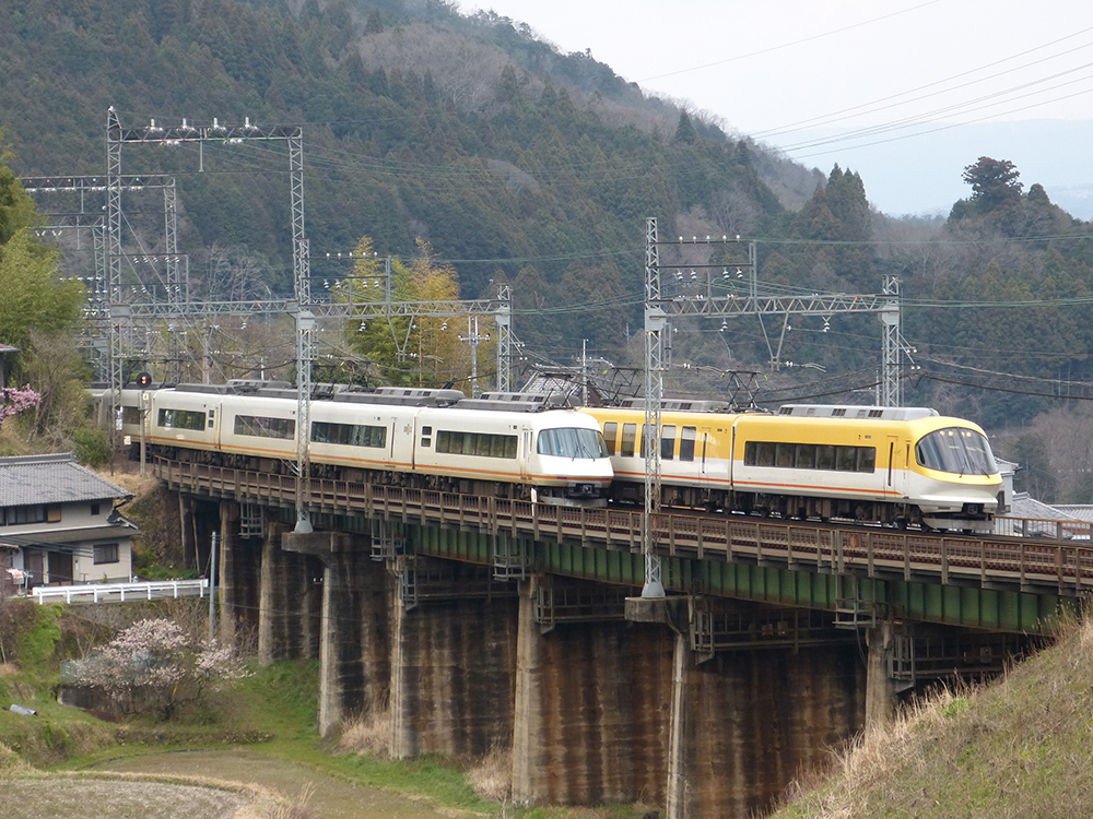 近鉄大阪線を行きかう特急列車